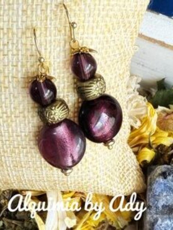 Alquimia Jewelry - ROMANTIC-GOTH Glass & Deep purple amethyst Vintage earrings.